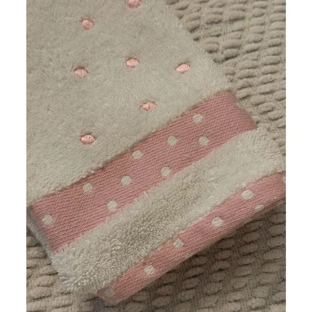 VINTAGE Casaba Hand Towels White With Pink Polka Dot SET Of 3 Made in Turkey